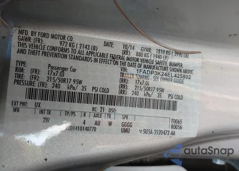 2014 Ford Focus Se from USA, damaged, VIN 1FADP3K24EL425892
